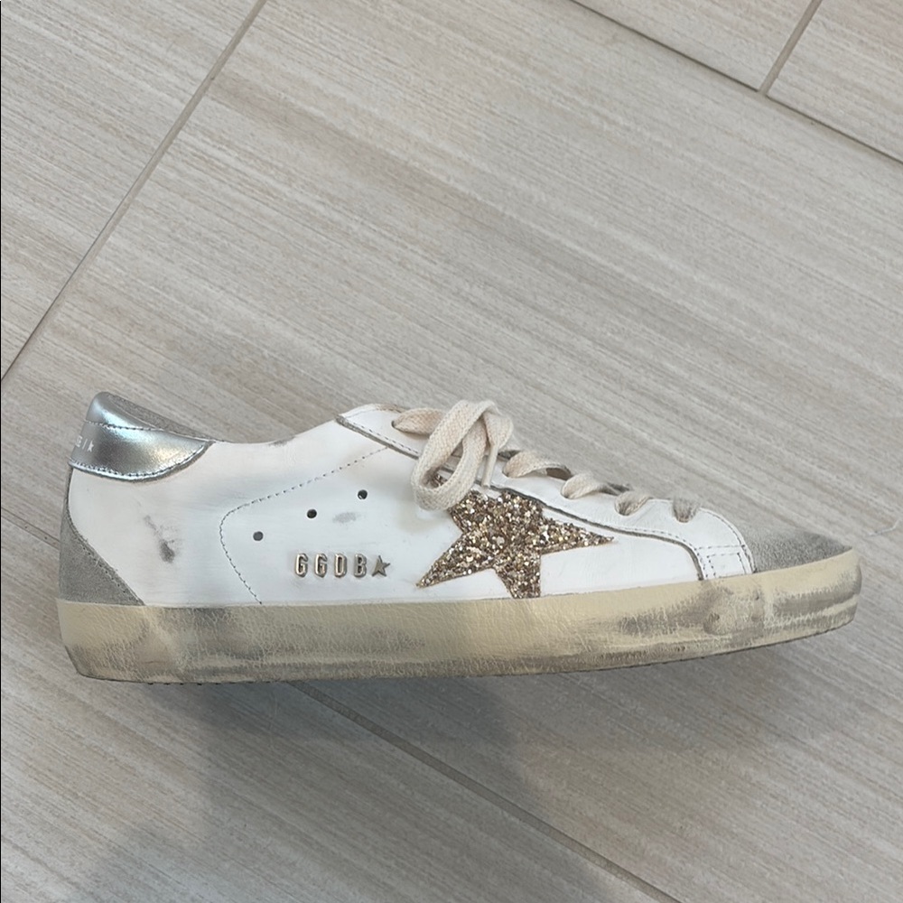 Golden Goose White and Gold Sneakers